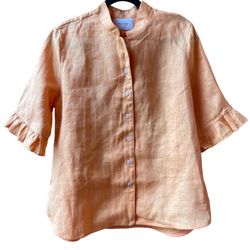Sleeper Ruffle Sleeve Button Down Linen Shirt  Size :S  Style:D1  Measurements laid flat: Length:26” Bust:24”  Gently used in good condition Please sc