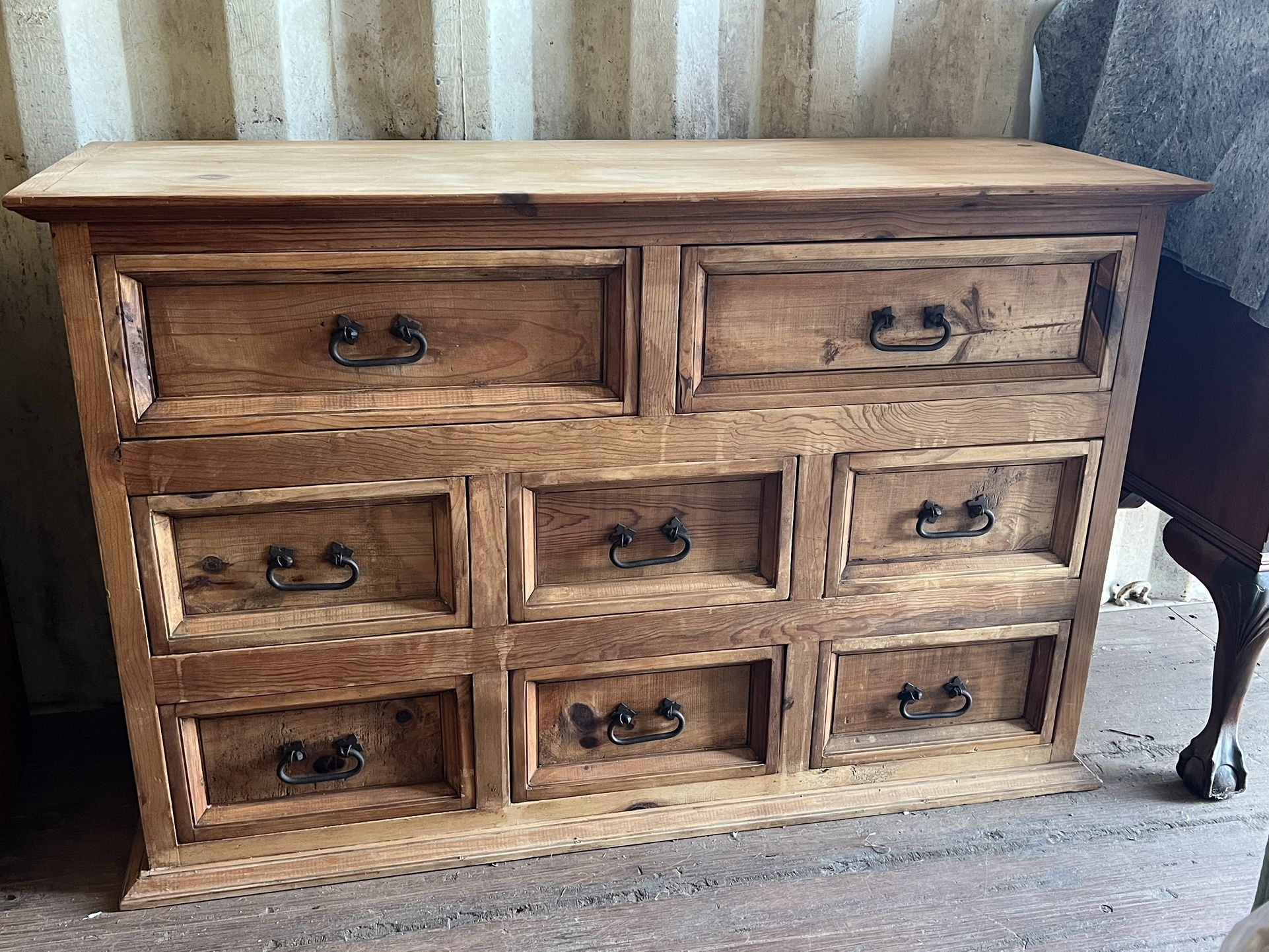 Solid Pine furn. Set : 8 Drawer dresser ( sideboard) , desk , file Cabinet,, 2 matching End Table Cabinets &one table w/open Cabinet)
