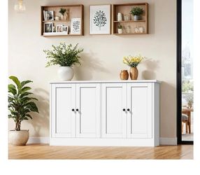 White SideBoard Buffet Storage Cabinet with 4 Doors 49" Wide