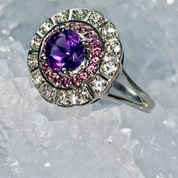 New Genuine Gemstone Co Double Halo Ring 