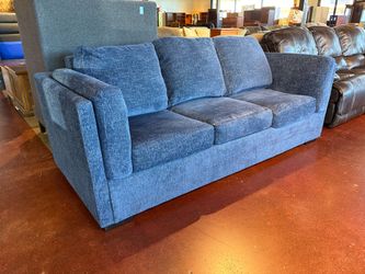 ASHLEY FURNITURE Contemporary Plush Blue Tweed Sofa
