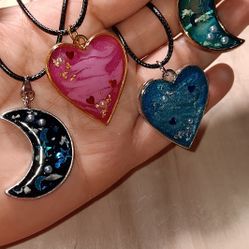 Heart moon crescent charm necklaces 19.5"