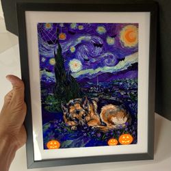Halloween Van Gogh-style Starry Night German Shepherd Framed Print 10x12