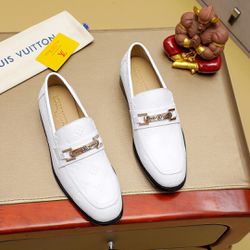 L V White Leather Shoes New 