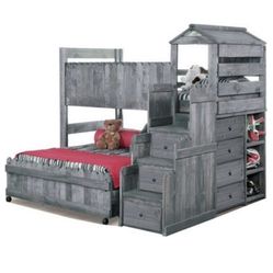 Camp Wildwood Twin Fun Fort Loft Bed with Stairs, Driftwood - $400 (Bakersfield)