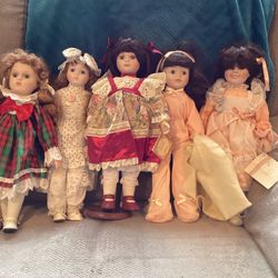 Set Of 5 Porcelain Dolls