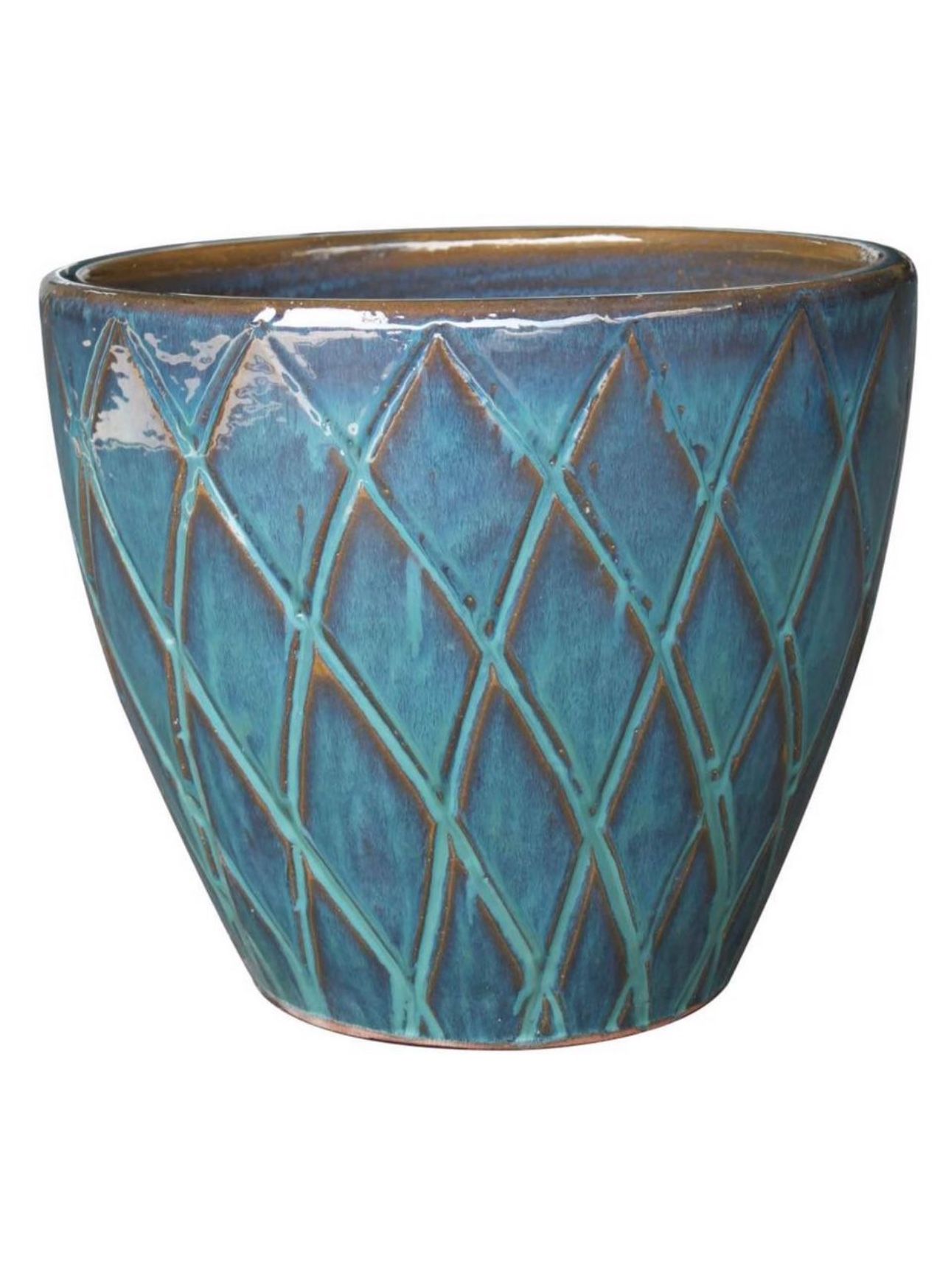 allen + roth 17.5-in W x 15.2-in H Ocean Ceramic Planter with Drainage Holes