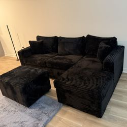 💥brand New Black Corduroy  Sectional ( Happy Customer )
