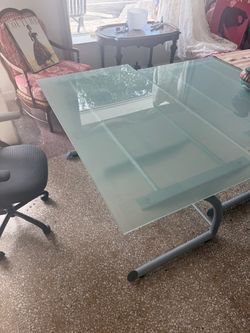 Large Glass Top Desk with Metal Frame