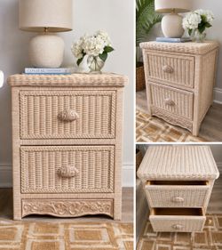 1 Vintage Jamaica Collection Wicker & Rattan Nightstand | Coastal 2-Drawer Side Table | $20