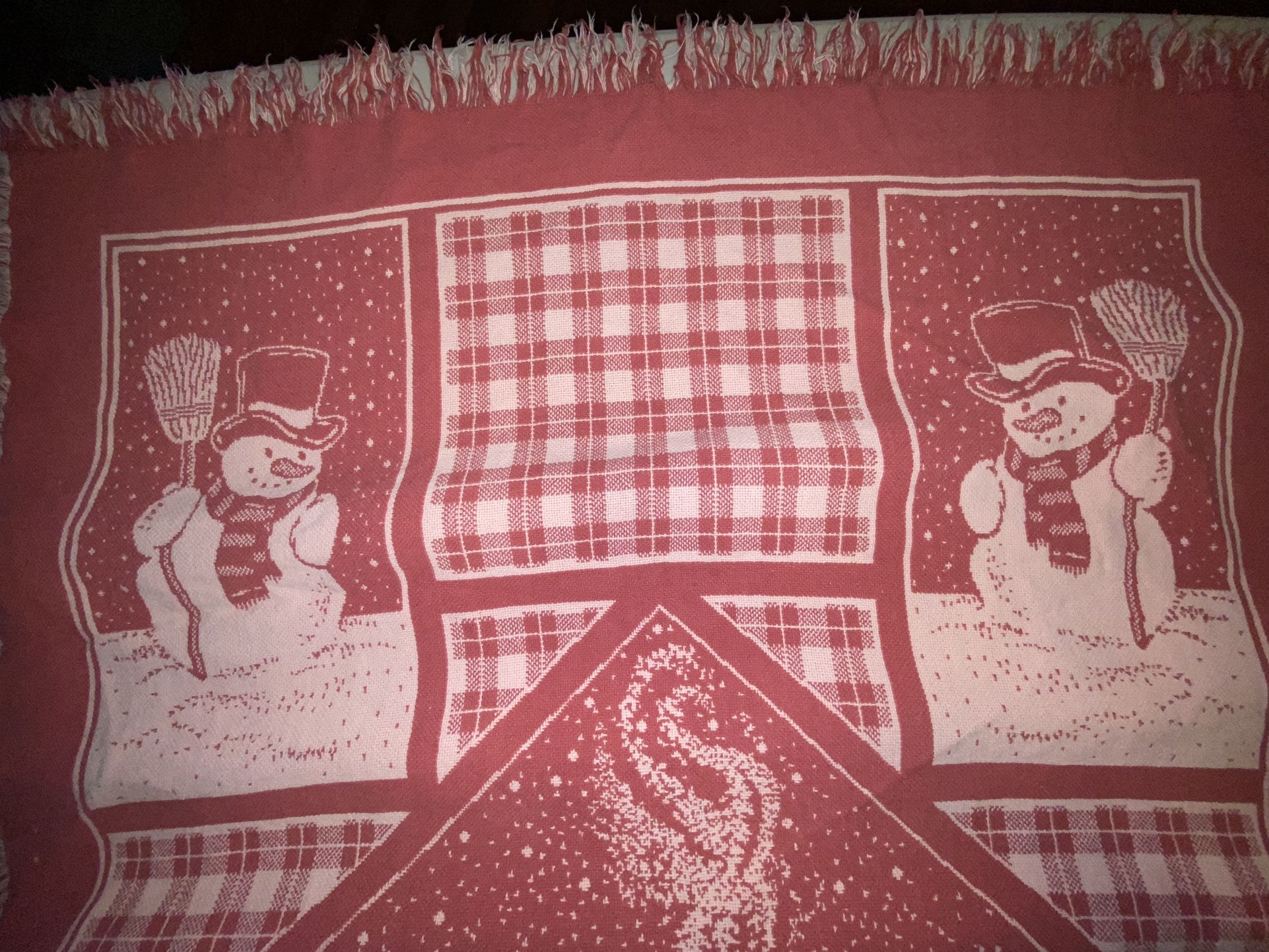 MWW 1992 PINK Snowman Country Cabin Cozy Winter Throw Blanket