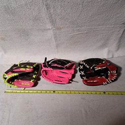 3 Youth Baseball Gloves 9"-10 1/2" In Excellent Condition (2-RHT & 1-LHT) All For 1 Price