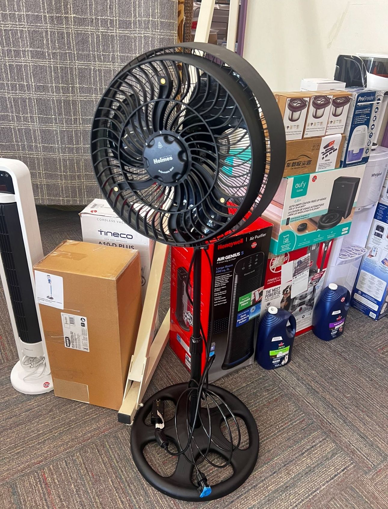 16" Outdoor Misting Stand Fan, 3-Speed, Oscillating, GFCI, Hose, Black, New