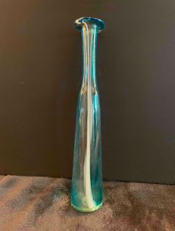 Hand Blown Blue & White Swirl Art Glass Vase/Bottle