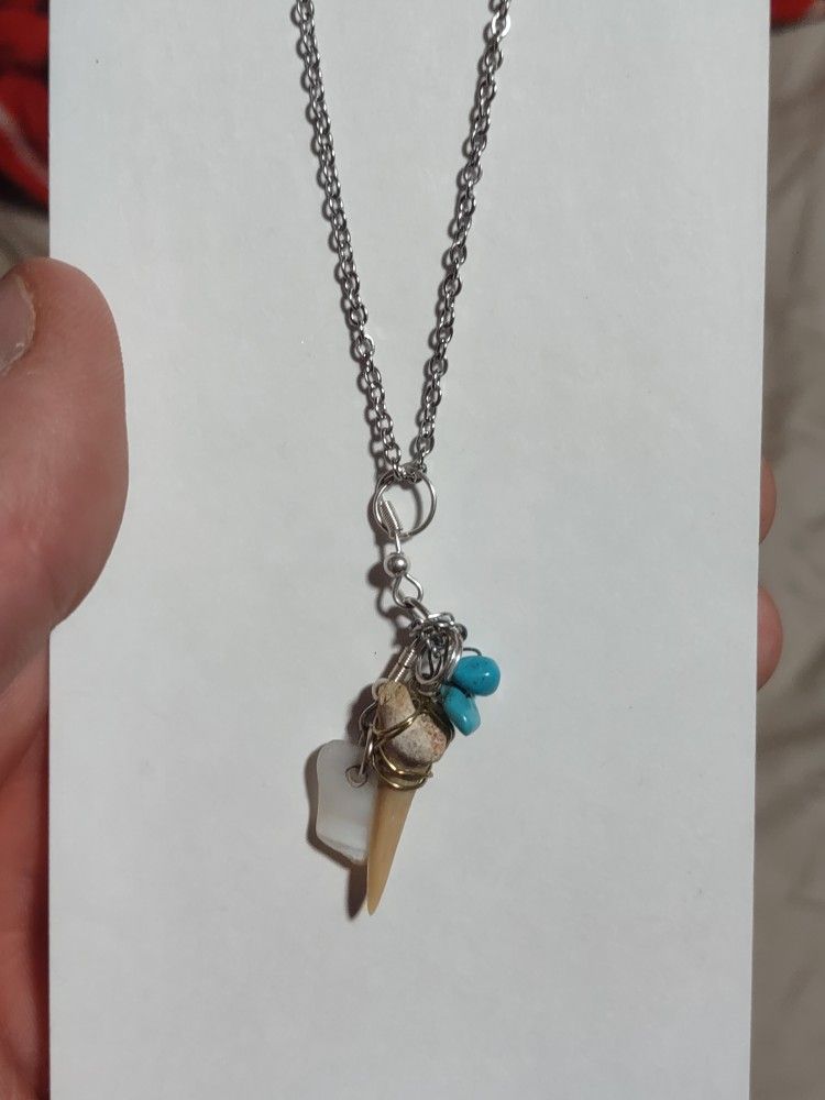 shark tooth turquoise white gem necklace