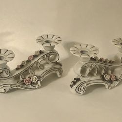 Pair Antique Candlestick Porcelani Candle Holder 