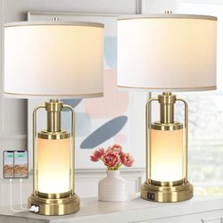 Hamucd Modern Gold Nightstand Lamps Set of 2