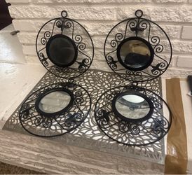 Set of 4 wall hanging metal glass mirrors 9" diameter