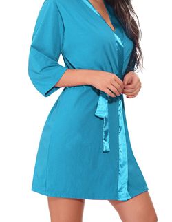Women's Kimono Bath Robe Cotton Loungewear With Stain Belt