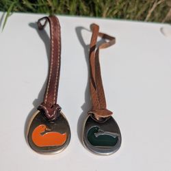 Two Dooney & Bourke  Leather Keychain Vintage Bag Charm Orange & Green