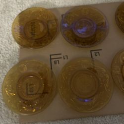 vtg 7 Tiara Exclusive Indiana Glass Amber Sandwich Saucer 6" Plates