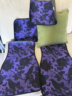 Gothic Rose Raven Purple Print Car Floor Mats Halloween Print Front & Rear Automotive Mats 4 Pieces Universal Fit