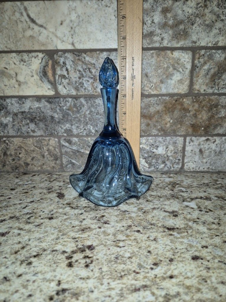 Vintage Fenton Blue Glass Bell W/Swirl Design, 7"