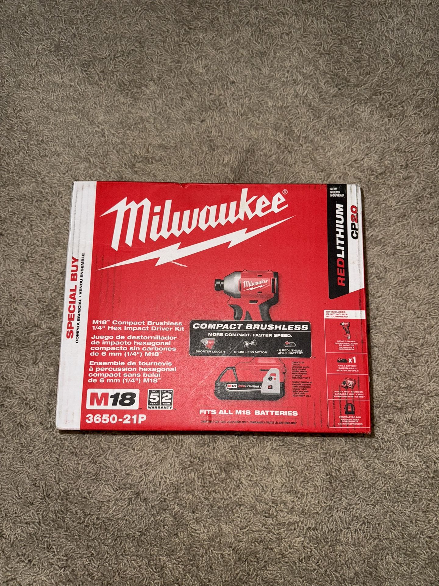 Milwaukee M18 Brushless Impact Driver Kit – NEW – Battery, Charger, Bag