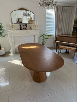 New oval walnut dining table pedestal dining table, free delivery ✅ modern oval wood dining table