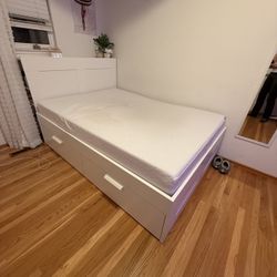 IKEA Brimnes White full bed, desk, headboard, shelves