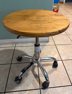 Round Wood Top Rolling Side Table