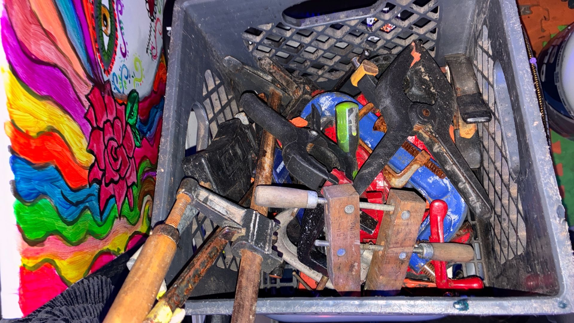 Assorted Box Of C Clamps Bar Clamps And Pressure Clamps 