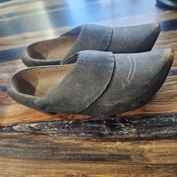 Antique wooden dutch adult shoes