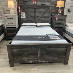 Crossbuck Queen Panel Bed Frame, Grey Color, SKU#10B440QCB