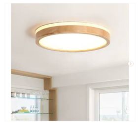 Luxa 11.8 in. Natural Wood Farmhouse Wooden Round Dimmable LED Flush Mount Ceiling Light - ew