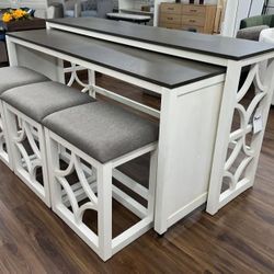 New 5-Piece Nesting Console Table Set With 3 Stools