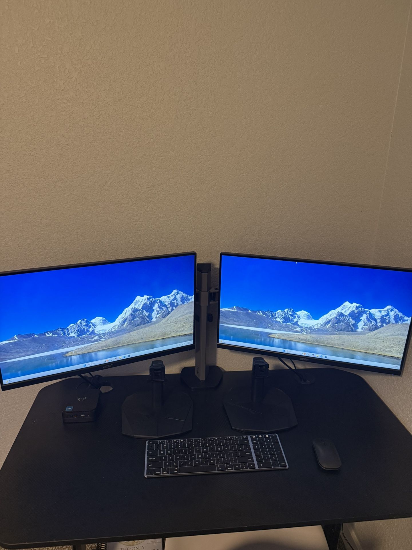 Dual Acer Monitors With Mini PC and Wireless Keyboard And Mouse