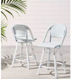 Serena & Lily Coastal Blue Counter Stools — Set of 3