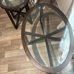 Glass And Wood Coffee Table And End Tables