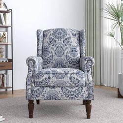 Wingback Accent Chair,High Back Floral Armchairs in Fabric,Comfy Upholstered Reading Single Sofa Chair with Solid Wood Legs for Living Room,Bedroom,Of