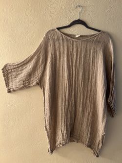 Linen Tan Tunic Top Size 14-16