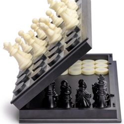 Yellow Mountain Imports 2 in 1 Travel Magnetic Chess and Checkers - 12.5"