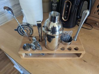 Modern Mixology Cocktail Shaker Set with Bamboo Stand