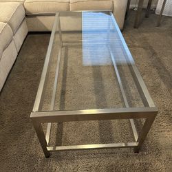 Ashley Modern Glass And Stainless Steel Living Room Set - Coffee Table, Console, Side Table