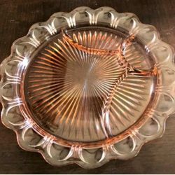 Antique Anchor Hocking dish Old Colony pink Depression glass divided platter condiment plate tray