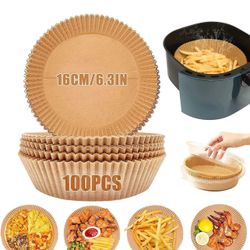 Air Fryer Disposable Paper Liner, 100PCS Round Parchment Paper, 6.3" 