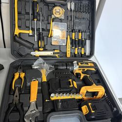 TEGATOL DRILL WITH 2 BATTERIES AND CHARGER +MANEY HAND TOOLS NEW IN CASE.