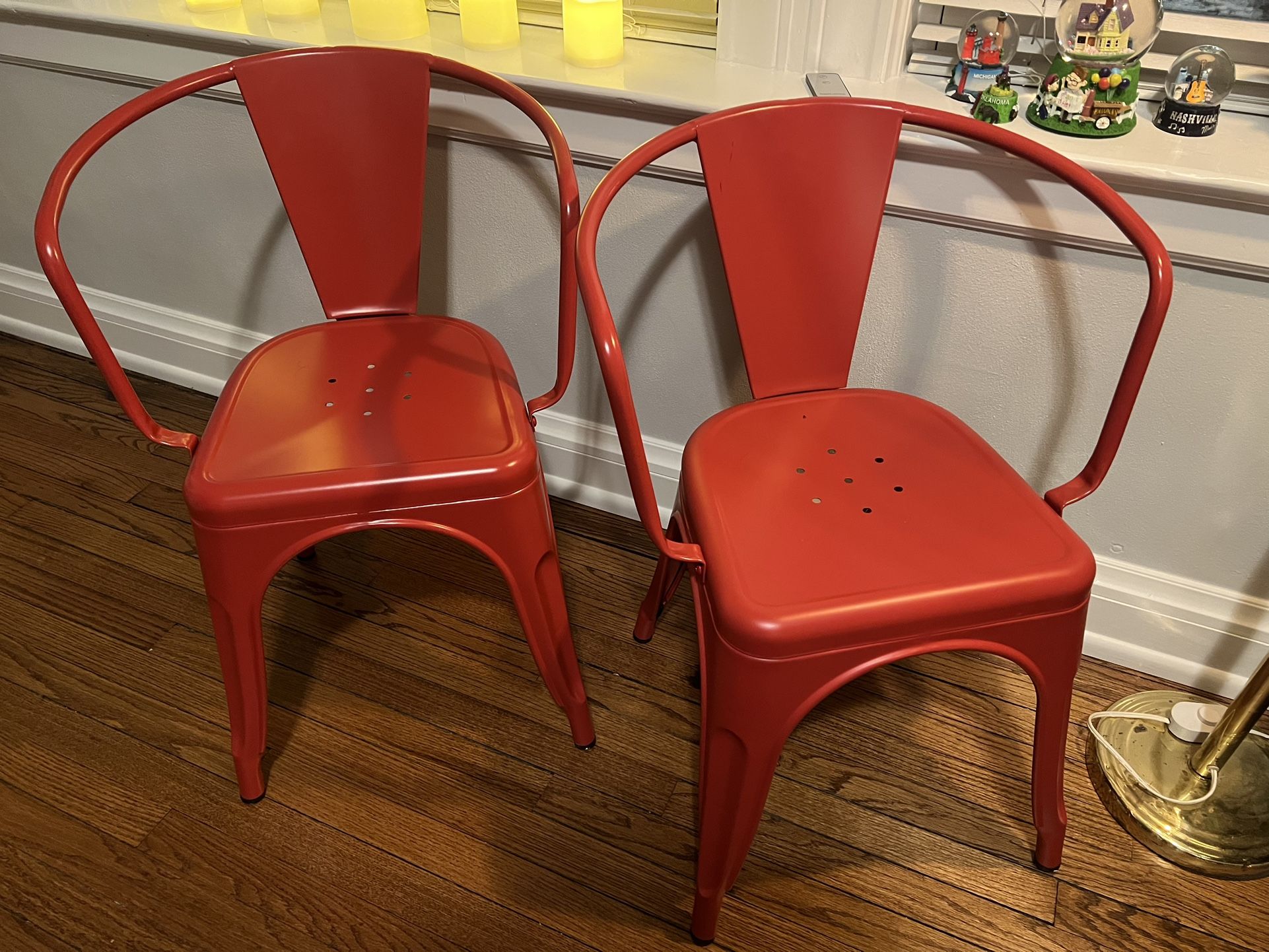 Metal Dining Chairs Set of 2 Indoor Outdoor - RED