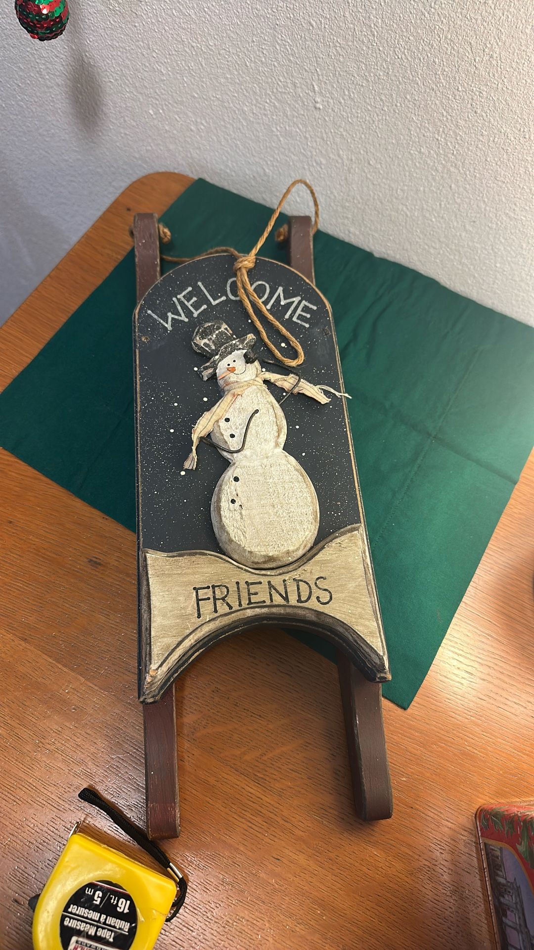 Welcome Friends Wooden Snowman Sleigh For Porch