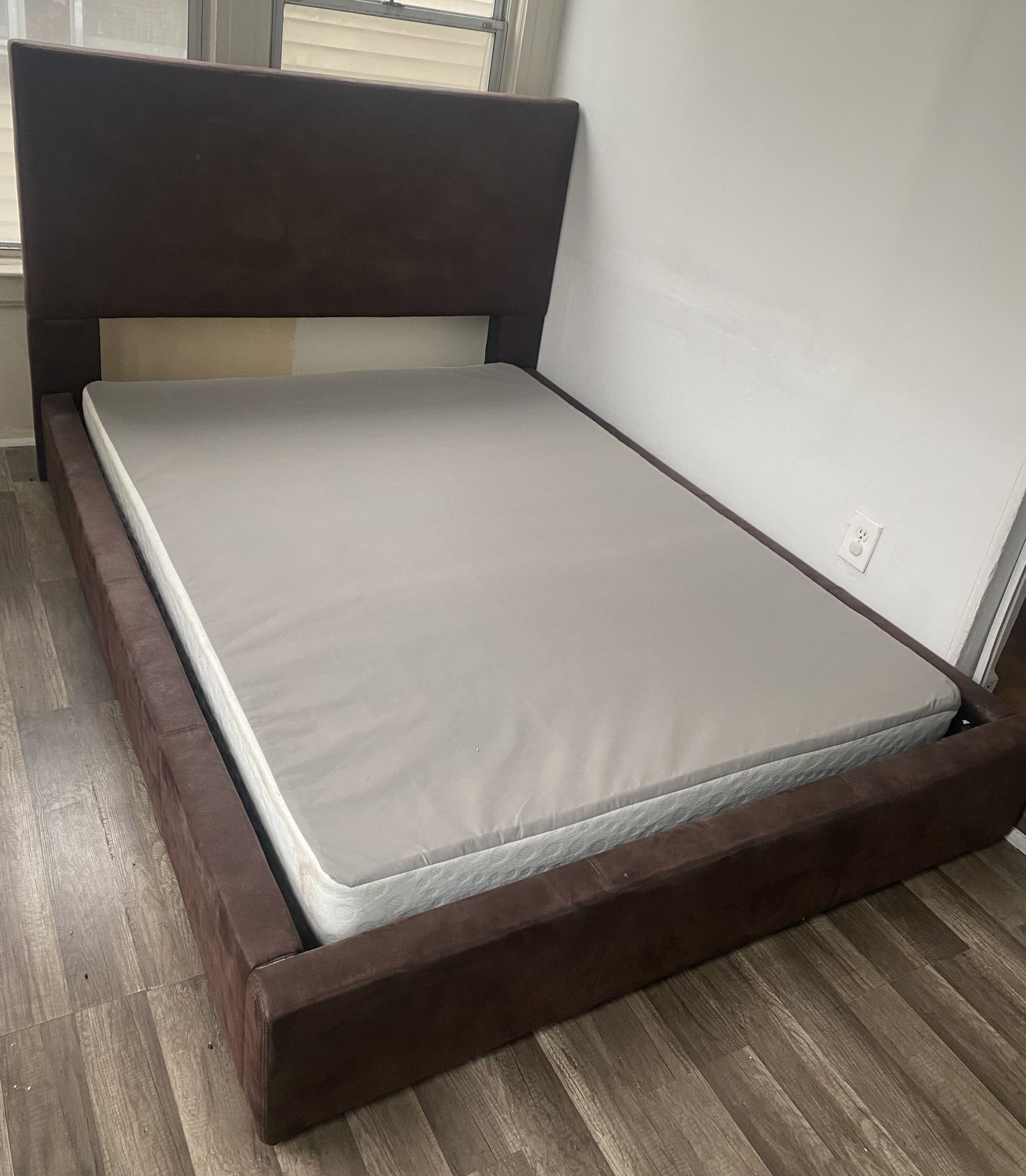 Brown Bed Frame With Headboard For Full Sized Bed